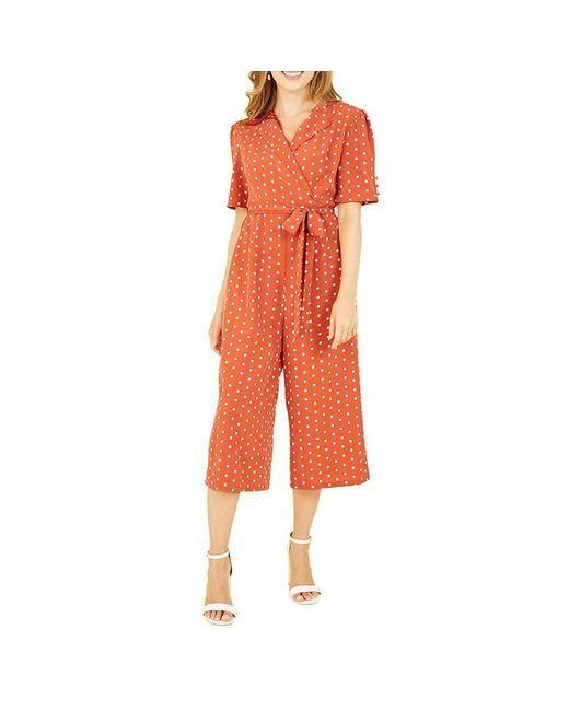 Yumi' Orange Spot Print Retro Culotte Jumpsuit