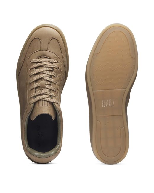 Boss Brown Zarek Double Breasted Leather Lace Up Low-Top Trainers for men
