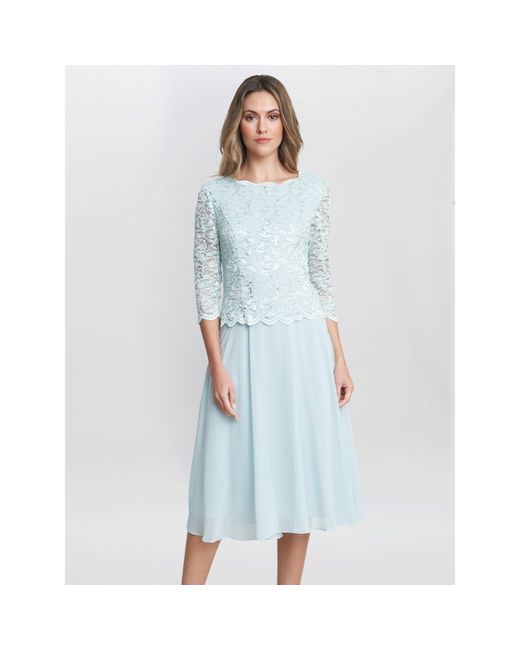 Gina Bacconi Blue Rona Midi Dress With Bodice And Skirt
