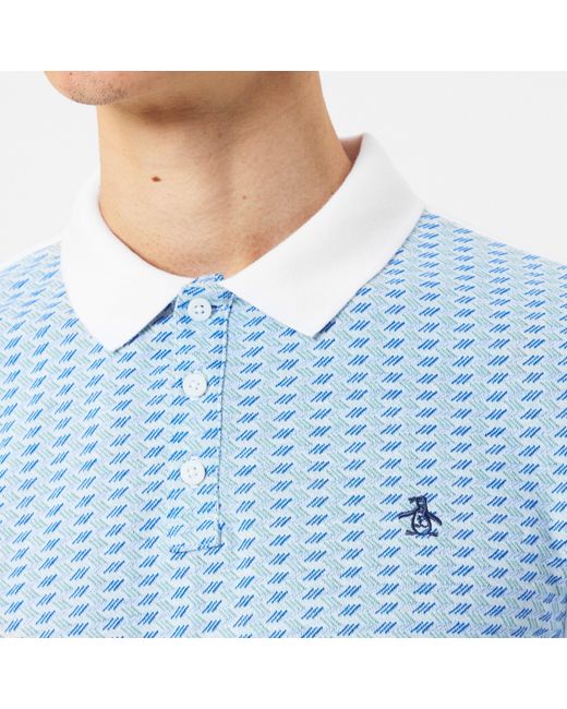 Original Penguin Blue Jacquard Short Sleeve Polo Shirt for men