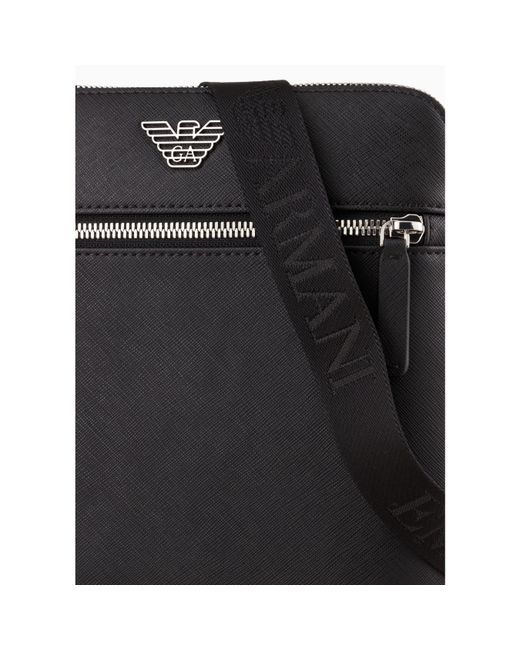 Emporio Armani Gray Regenerated Saffiano Leather Flat Shoulder Bag for men