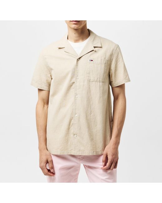 Tommy Hilfiger Natural Linen Blend Short-Sleeve Plain Shirt for men