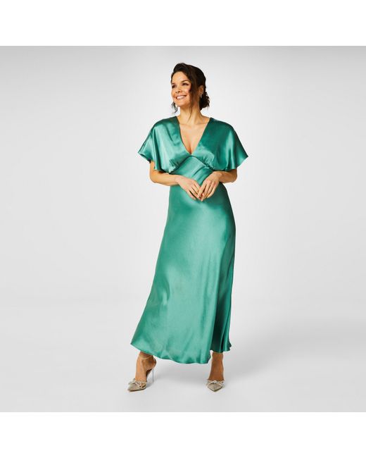 Biba Bridesmaid Satin Maxi Dress in Green | Lyst UK