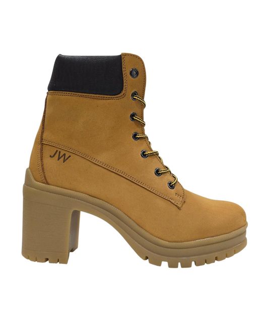 Jack Wills Brown Premium Leather Block Heel Lace Up Ankle Boots