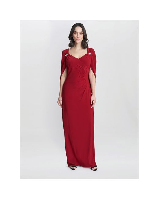 Gina Bacconi Red Jenna Draped Back Shoulder Party Maxi Dress