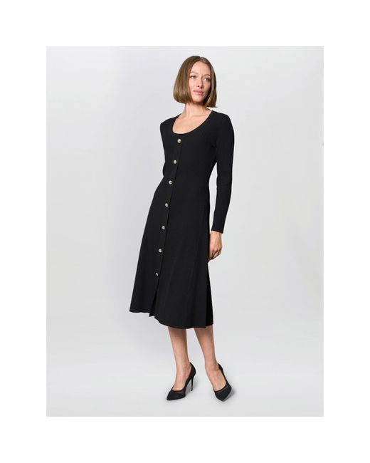 Gina Bacconi Black Cher Button Front Knit Midi Dress