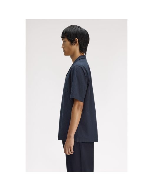 Fred Perry Blue Short Sleeve Plain Shirt for men