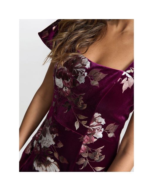 Gina Bacconi Red Paulina Foil Printed Velvet Dress