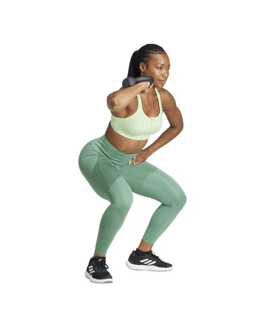 Adidas Green Tlrdim Lux Zipped Non Wired High Impact Sports Bra