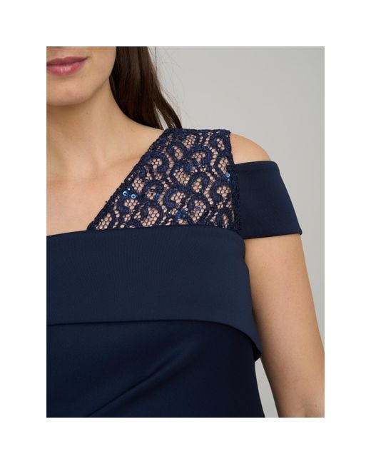 Gina Bacconi Blue Mandie One Shoulder Lace Maxi Dress