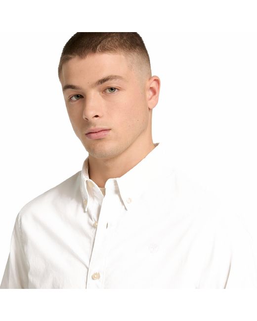 Timberland White Long Sleeve Stretch Poplin Shirt Bl for men