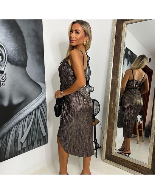 AX Paris Multicolor Plisse Strappy Cowl Neck Gathered Skirt Midi Dress