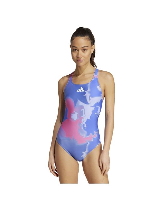Adidas Blue Tie-Dyed Graphic V-Back Swimsuit