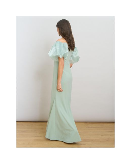 Gina Bacconi Green Puff-Sleeve Maxi Dress