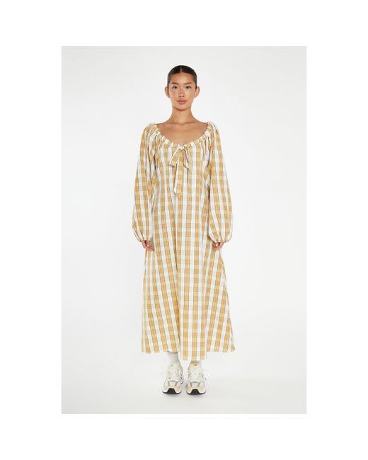 Glamorous Metallic Cream Check Gathered Tie-Neck Midi-Dress