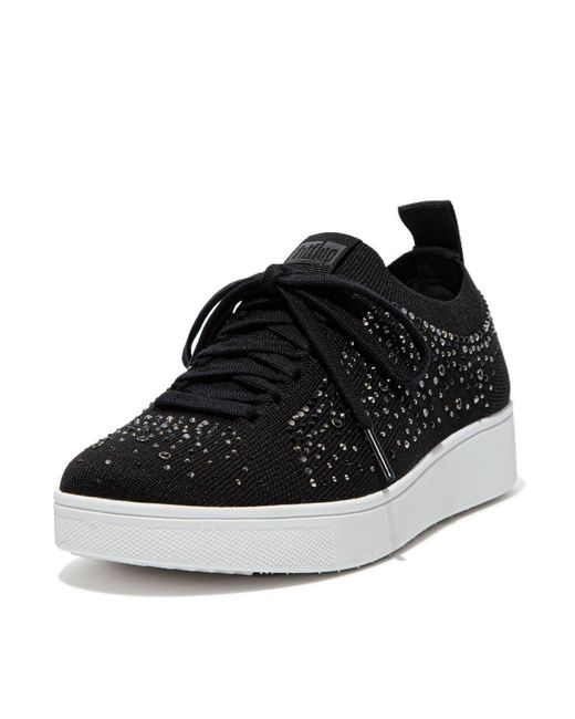 Fitflop Black Rally Ombre-Crystal Knit Trainers Size 7