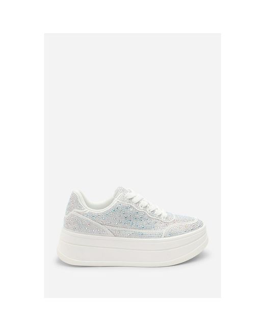 Where's That From Blue Wedge Lace Up Trainer With Diamante Detail