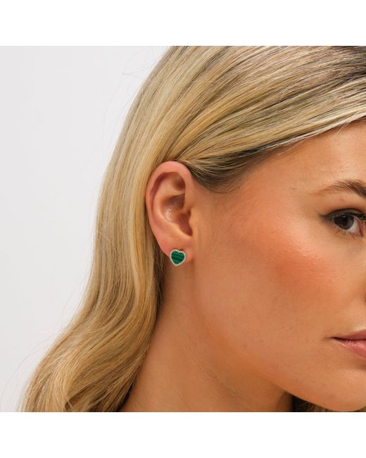 Jon Richard Green Plated Crystal And Malachite Heart Stud S