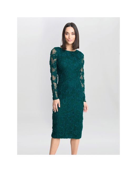 Gina Bacconi Green Scarlett Corded Floral Lace Dress