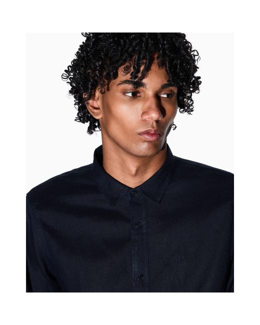 ARMANI EXCHANGE Blue Long Sleeve Oxford Shirt for men