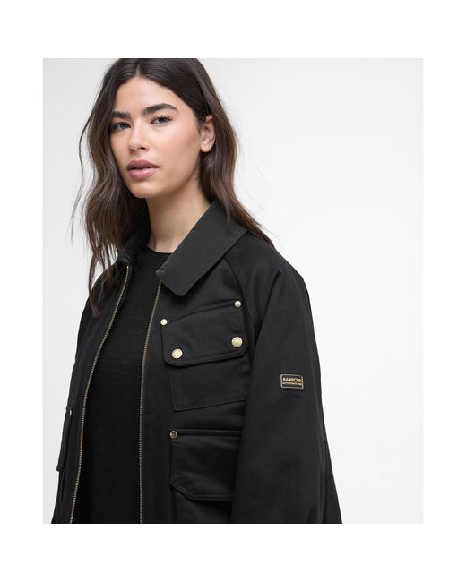 Barbour Black Warlock Heavy Cotton Faux-Velvet Collar Boxy Coach Jacket