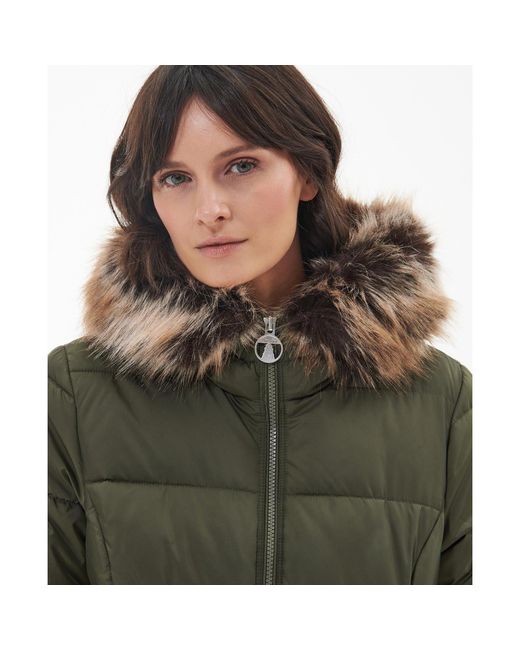 Barbour Green Midhurst Quilted Faux Fur Hood Short Puffer Jacket