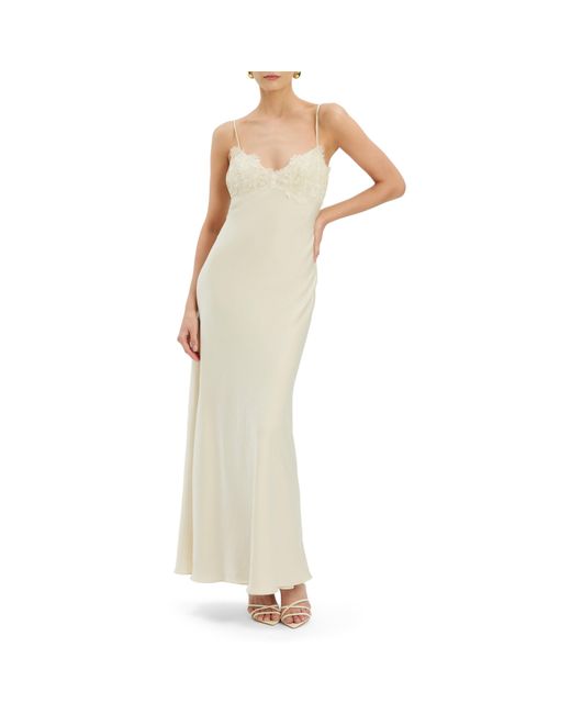 Bardot White Elisian Lace Satin Bias Cut Maxi Dress
