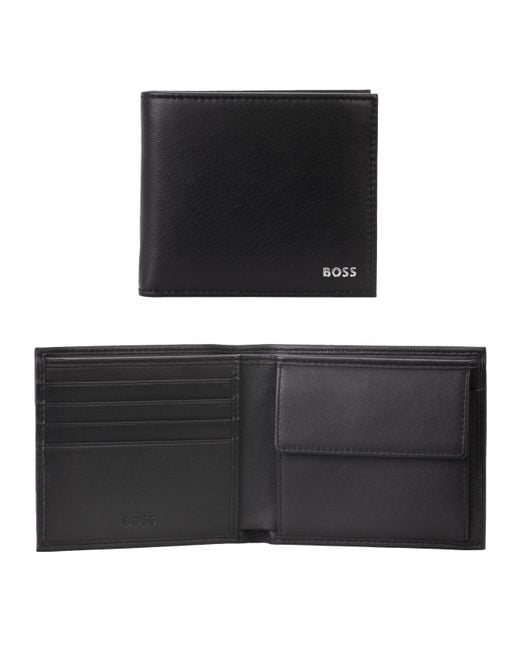 Boss Black Leather Coin Wallet With Logo Detail (Randy) for men
