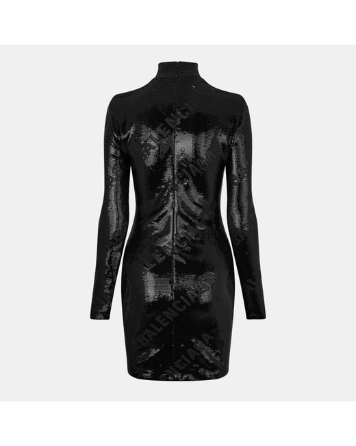Balenciaga Black Sequinned Logo Mini Dress