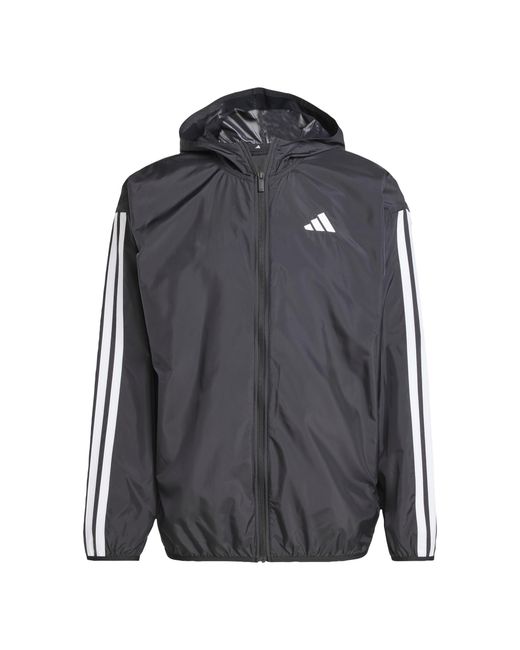 Adidas Black Essentials Stripes Lightweight Mesh Lined Windbreaker for men