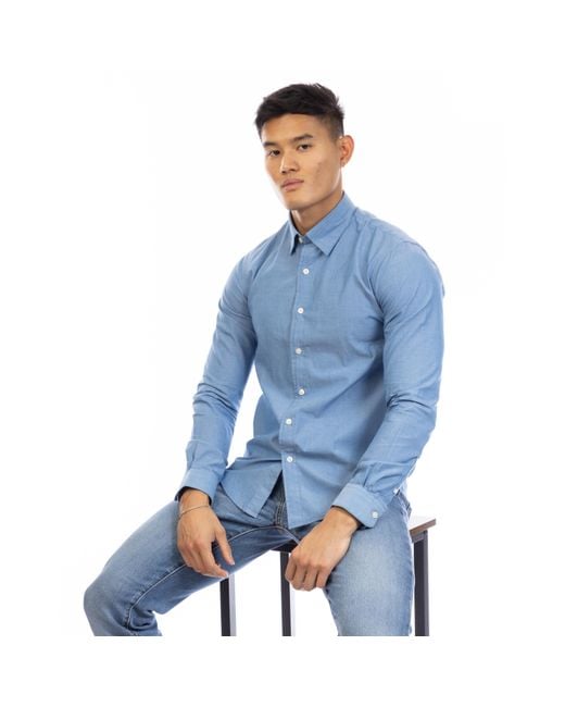 Peter Werth Blue James Long Sleeve Plain Shirt for men