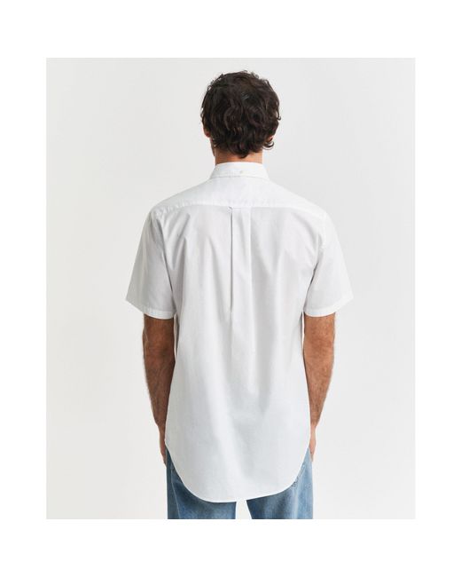 Gant White Regular Fit Classic Poplin Short Sleeve Shirt for men