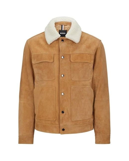 Boss Brown Mahdi 10244013 Leather Jacket Man for men