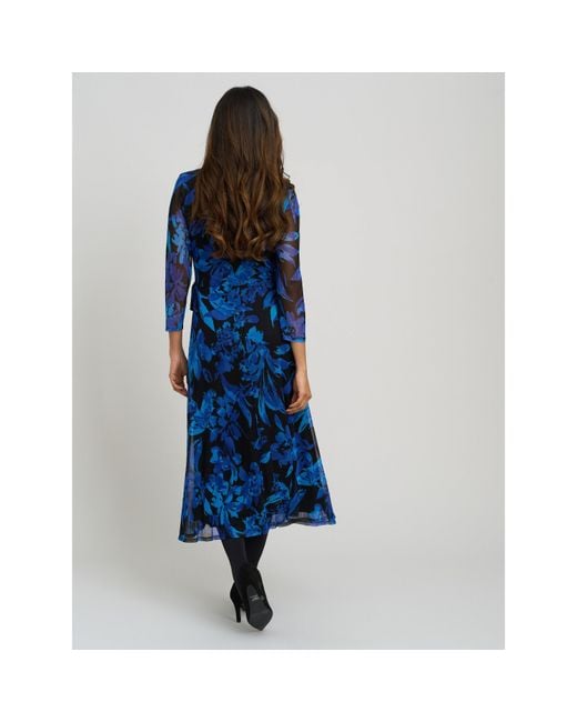 Gina Bacconi Blue Indie Floral Mesh Wrap Midi Dress