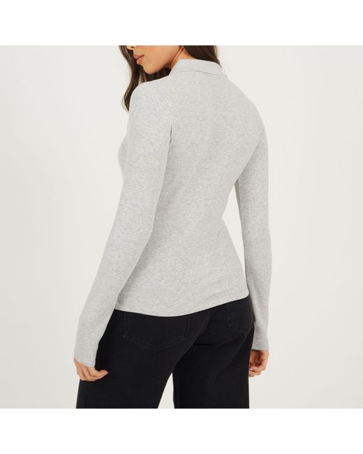 Brave Soul Gray Bs Long Sleeve Ribbed Top With Collar