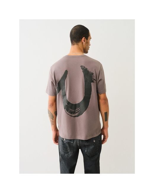 True Religion Gray Painted Horseshoe Relaxed Tee for men