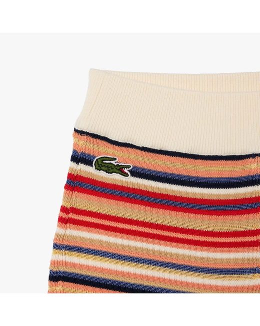 Lacoste Red Contrast Waist Striped Cotton Shorts