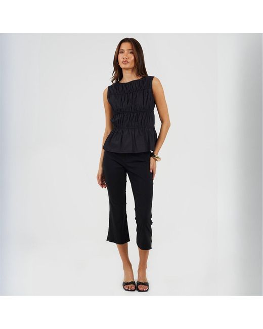 Brave Soul Black Bs Ladies Capri Trousers With Split Hem Detail
