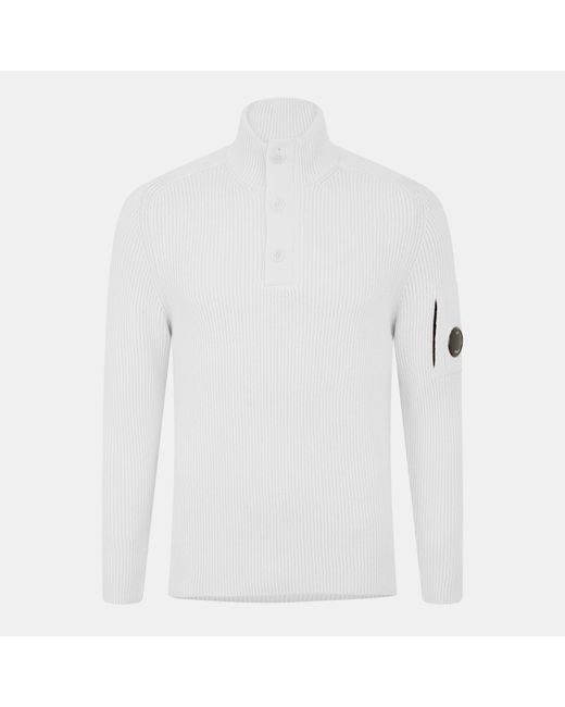 C P Company White Quarter Button Knitted Turtle Neck Jumper for men