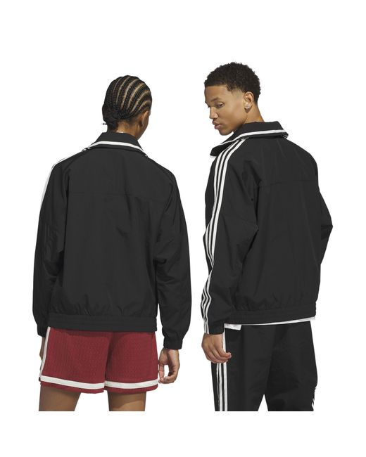 Adidas Black Three Stripes Patterned Collared Neck Shell Jacket for men
