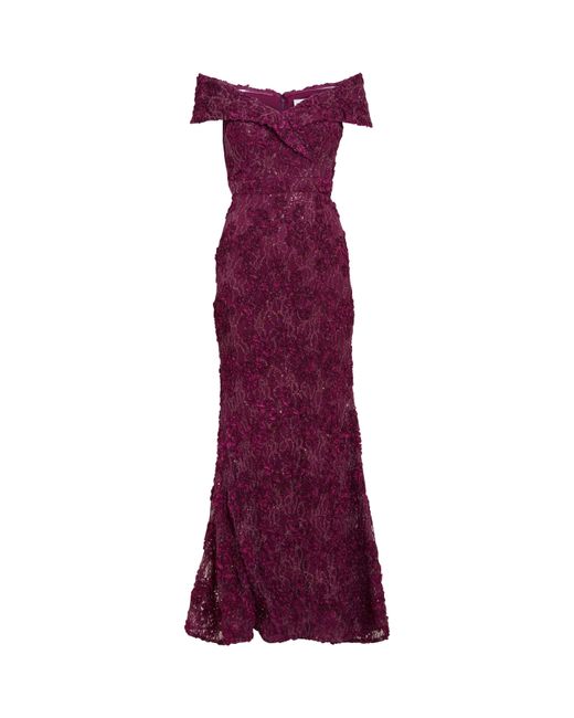 Gina Bacconi Purple Brigette Off Shoulder Lace Maxi Dress