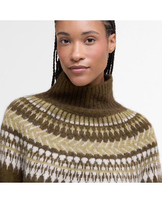 Barbour Green Lorrie Fair Isle Roll-Neck Jumper