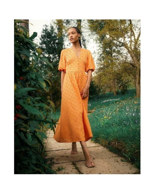 Barbour Orange Kelley Broderie Anglaise Midi Dress