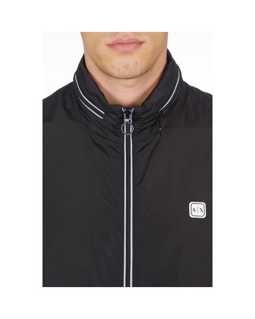 ARMANI EXCHANGE Black Patch Logo Long Sleeve Zip Harrington Jacket for men