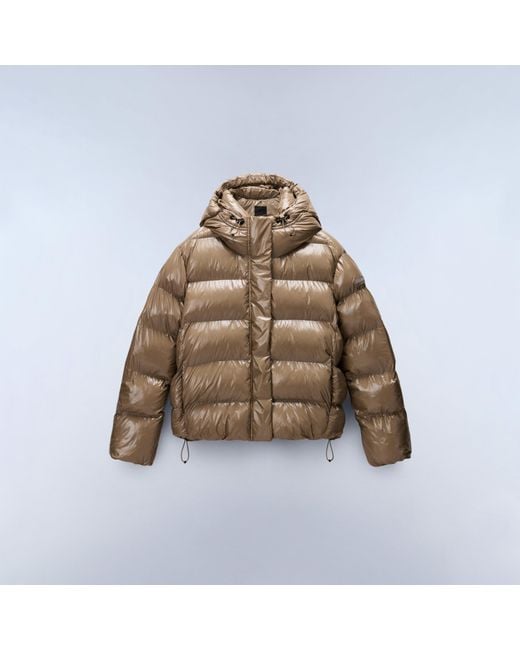 Napapijri Brown Glane Mirror Zip Adjustable Hood Short Puffer Jacket