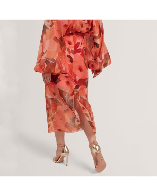 Ted Baker Red Print Midi Skirt
