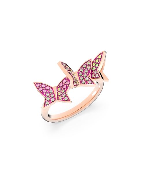 Swarovski Pink Lilia Ring, Set (3) Butterfly, Rose-Tone Plated