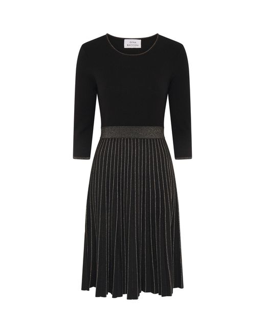 Gina Bacconi Black Apple Pleated Midi Dress