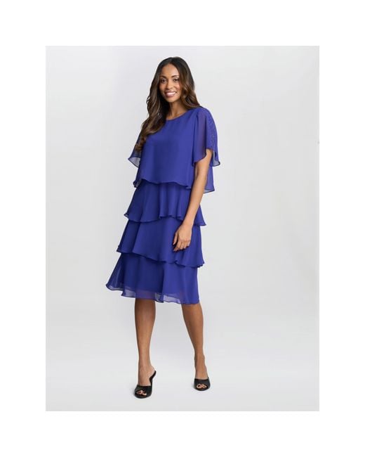 Gina Bacconi Blue Cherry Tiered Chiffon Dress