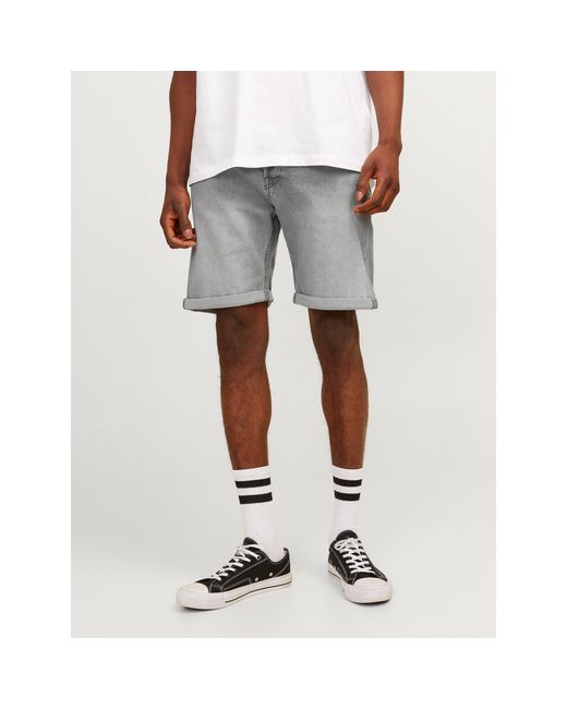 Jack & Jones Gray And Denim Bermuda Shorts With Banded Hem for men